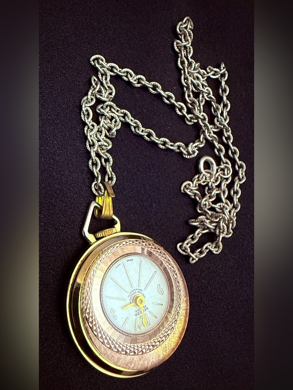 Vintage Geneva Swiss Pendant Watch Necklace Rose Gold Tone - WORKING